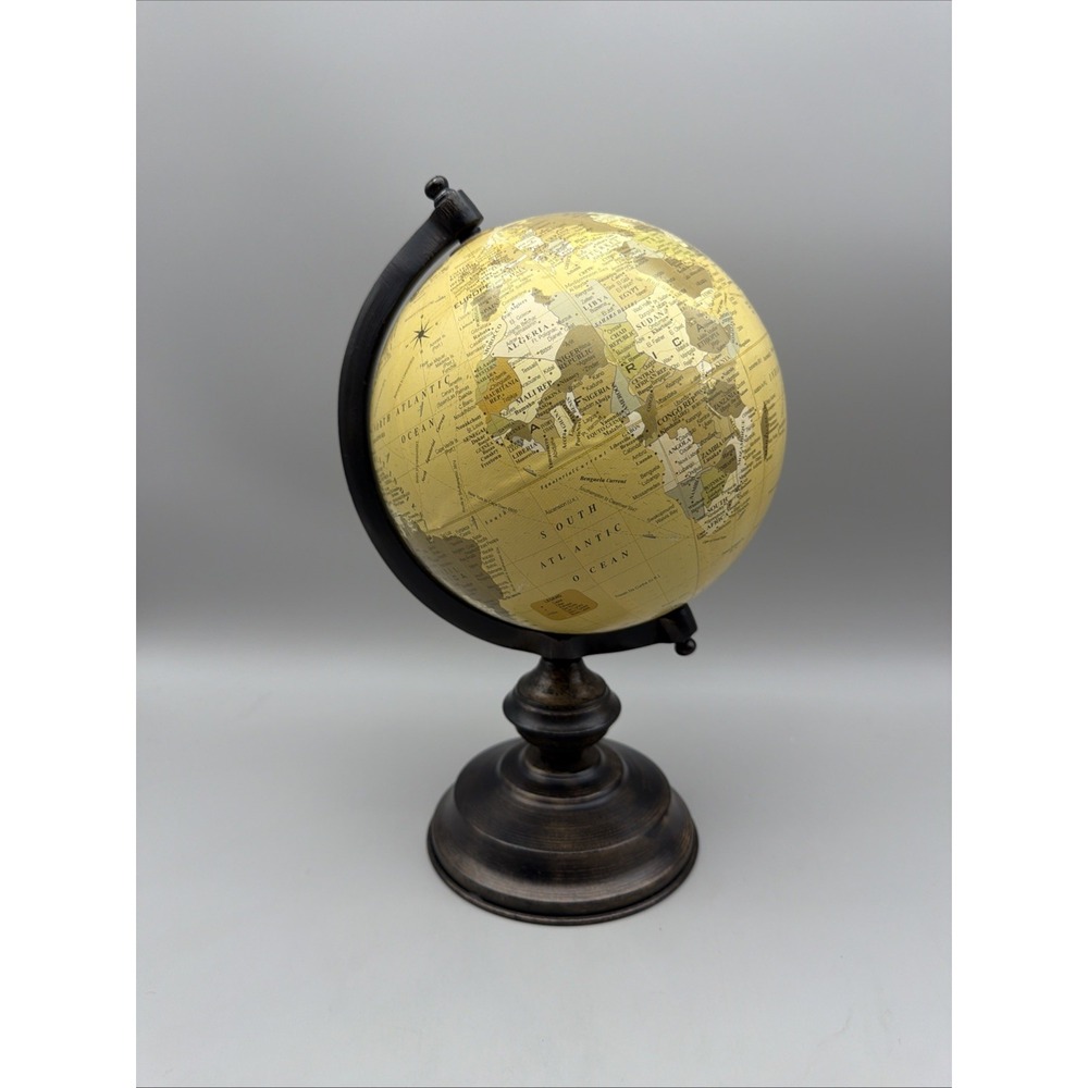 Vintage Style 8" World Globe Bronze Tone Pedestal Desk Office Library Decor